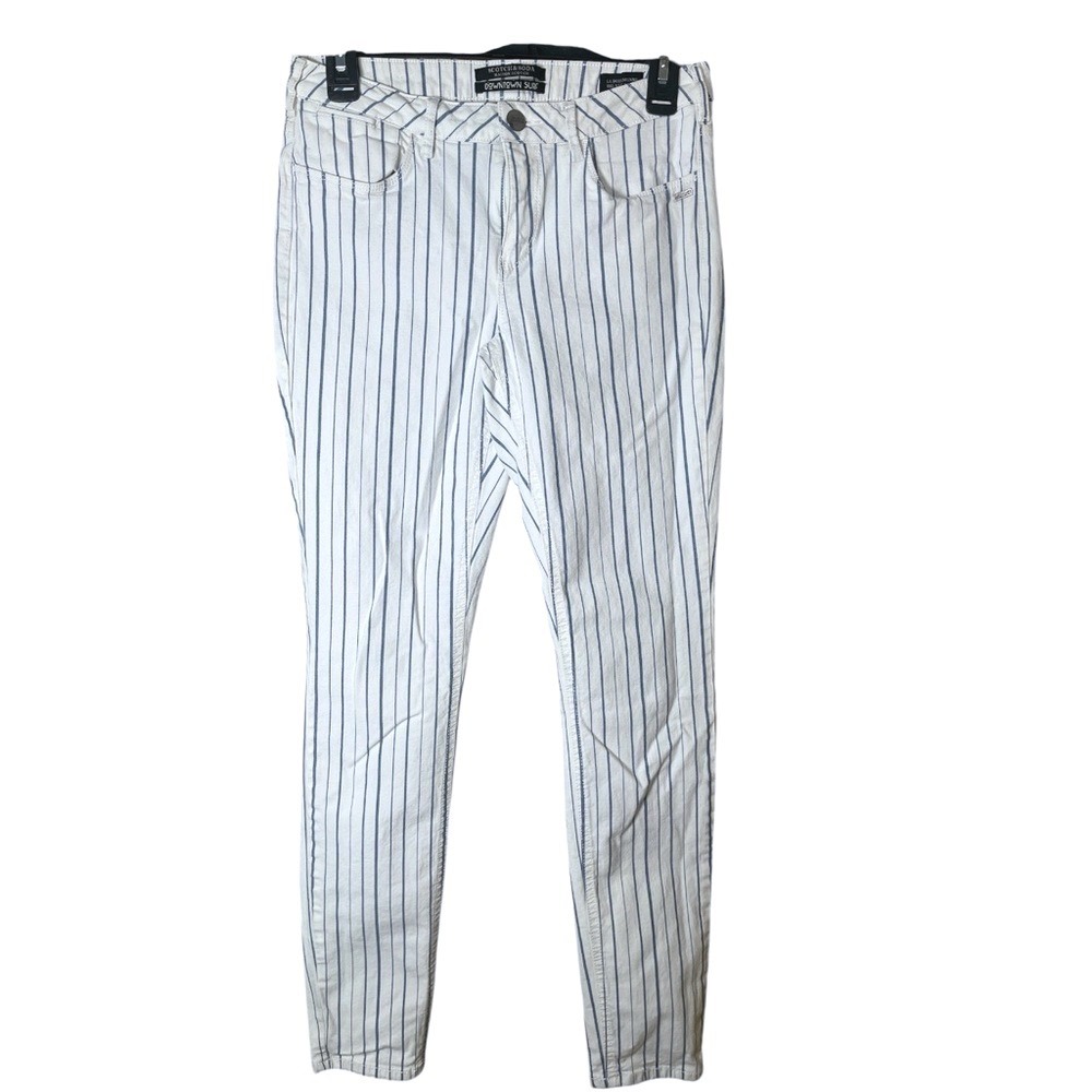 Scotch & Soda Jeans Womens 28 White Blue Striped La Bohemienne Mid Rise Skinny